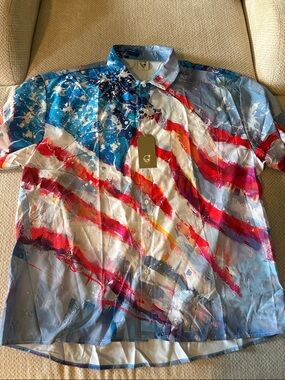 Men's Short-Sleeve Button-Up Shirt - Red/White/Blue